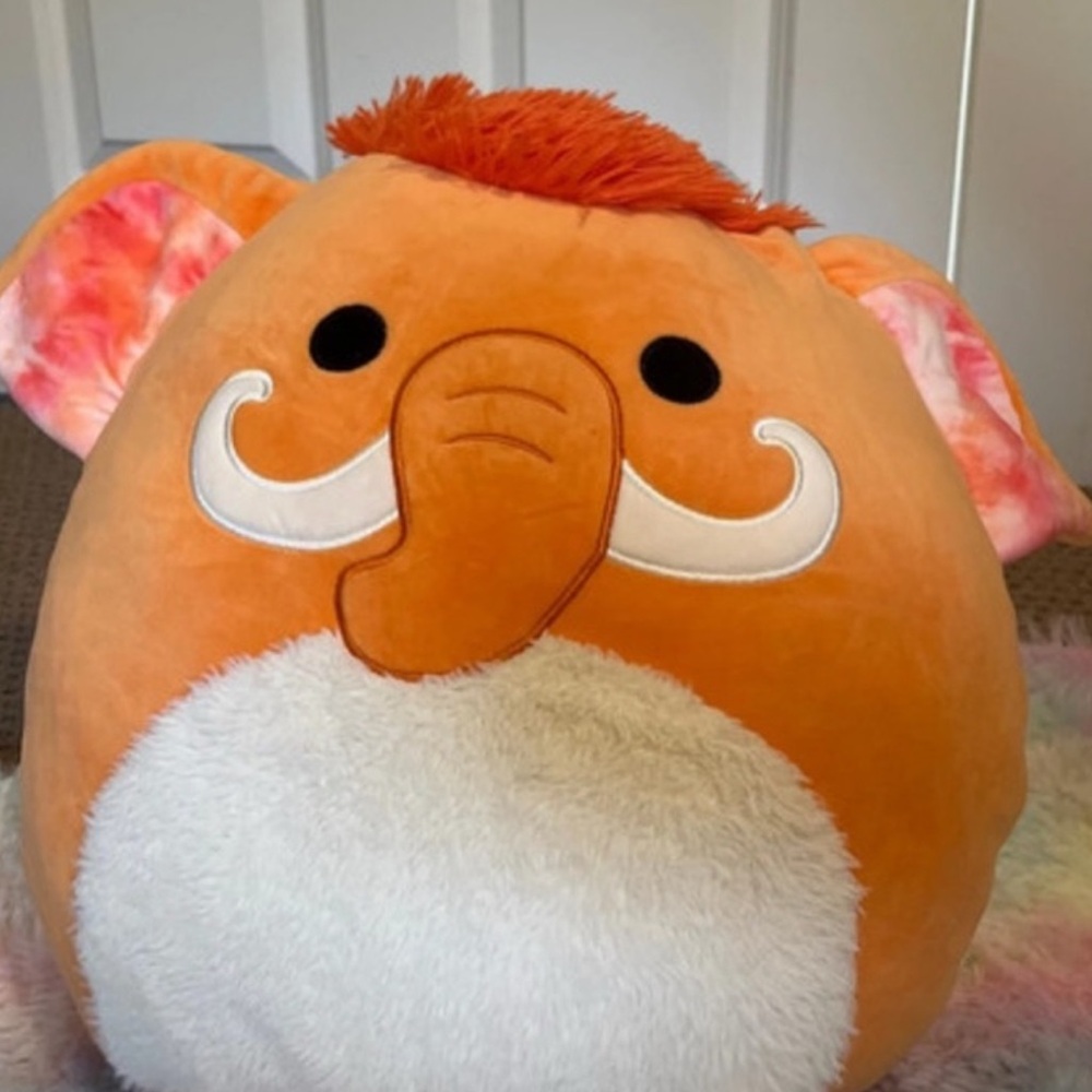 Squishmallows Orange Mammoth Plush with White Belly and Pink Ears